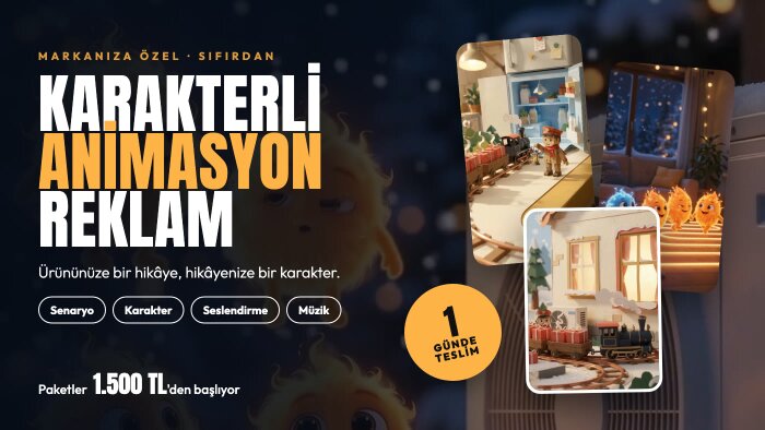 markanıza özel karakterli animasyon reklam filmi hazırlarım