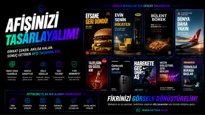 sizin için afiş, poster tasarlayabilirim