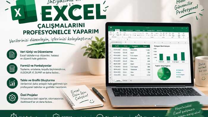 Excel veri girişi tablo düzenleme,analiz işlerini yaparım