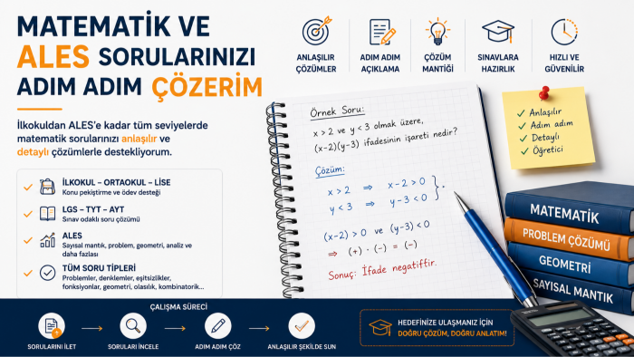 ilkokul, ortaokul, lise ve ALES matematik sorularını çözerim