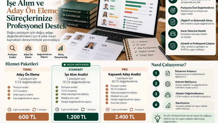 işe alım ve aday ön eleme süreçlerinize destek olurum