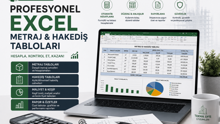 profesyonel Excel metraj ve hakediş tablosu hazırlarım