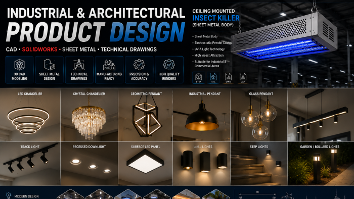 profesyonel aydınlatma ürünleri için 3D CAD tasarımı yaparım
