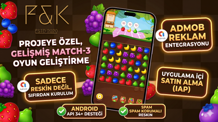 Candy Crush tarzı oyun hazırlarım, reklamlı, yayınlarım