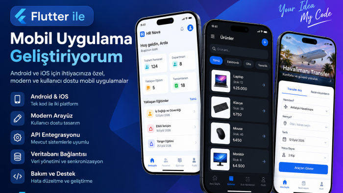 Flutter/Dart ile mobil uygulama geliştiririm