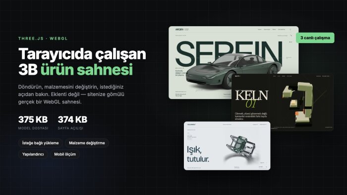tarayıcıda çalışan 3B ürün sahnesi kurarım