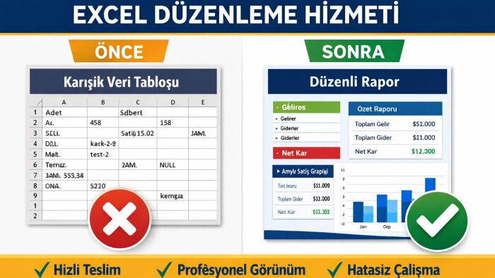 excel tablo düzenleme ve profesyonel raporlama yaparım