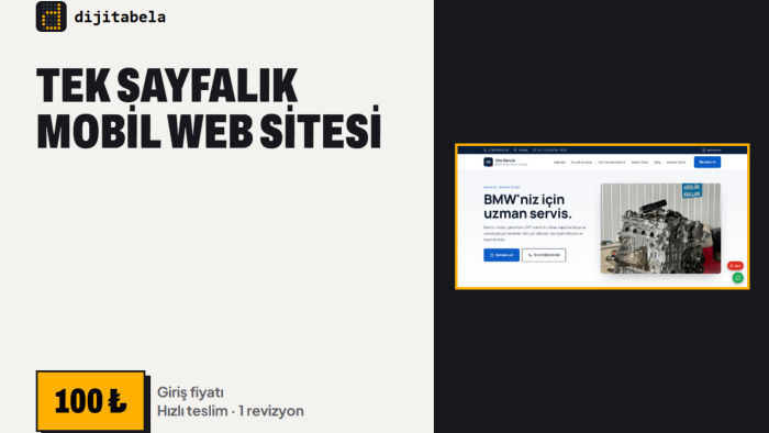 işletmeniz için tek sayfalık mobil web sitesi yaparım