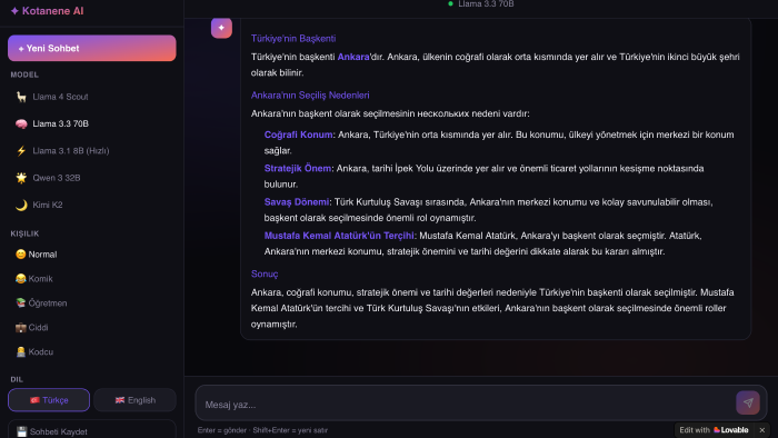 Llama 4 ve Groq altyapılı hızlı yapay zeka paneli kurararım