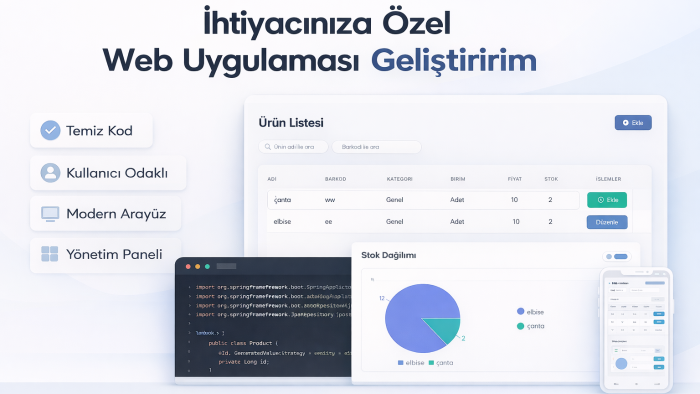 ihtiyaçlarınıza özel web uygulaması geliştiririm