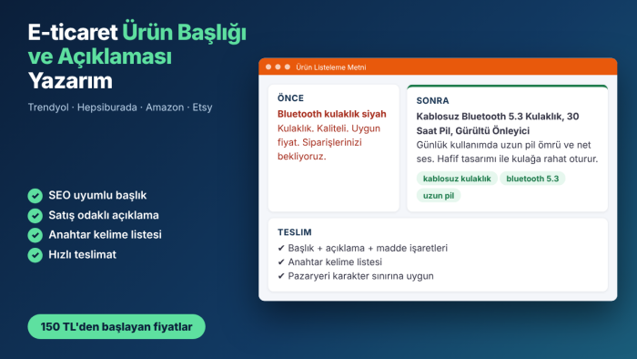 e-ticaret ürünleriniz için SEO uyumlu metin yazarım