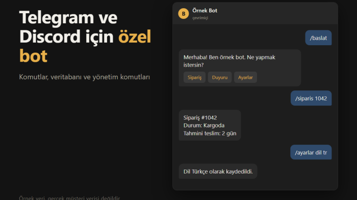 sizin için Telegram veya Discord botu kodlarım