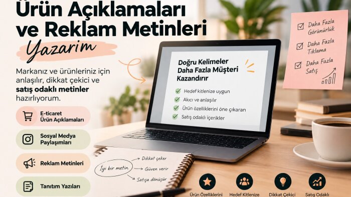 ürün açıklamaları ve reklam metinleri yazarım