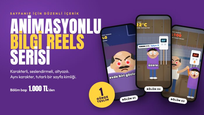 sayfanız için animasyonlu bilgi Reels serisi üretirim