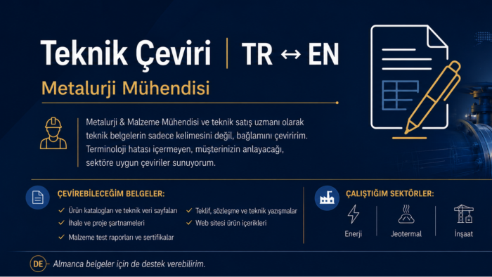 Türkçe ve İngilizce teknik çevirilerinizi yapabilirim