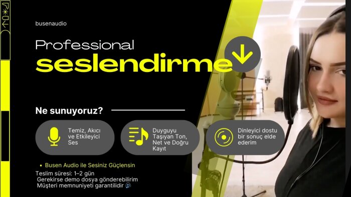 projeniz için etkileyici ve net bir seslendirme yaparım