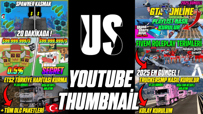 oyun videolarınız için dikkat çekici thumbnail tasarlıyorum