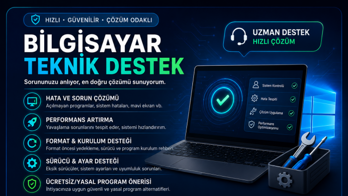 bilgisayar sorunlarınız için teknik destek sağlarım