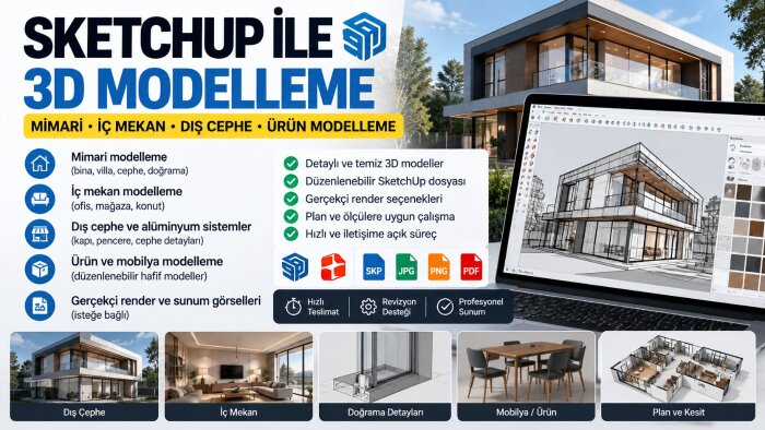 SketchUp ile 3D mimari ve ürün modelleri hazırlarım