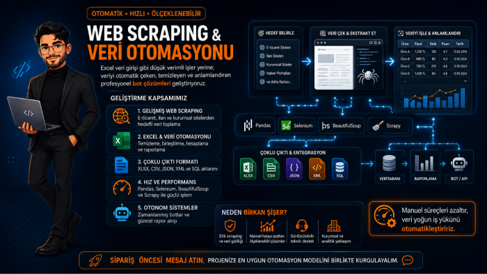 python ile web scraping ve excel otomasyonu yaparım