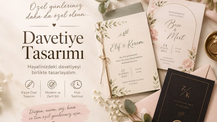 hayalinizdeki davetiye tasarımını özenle hazırlarım