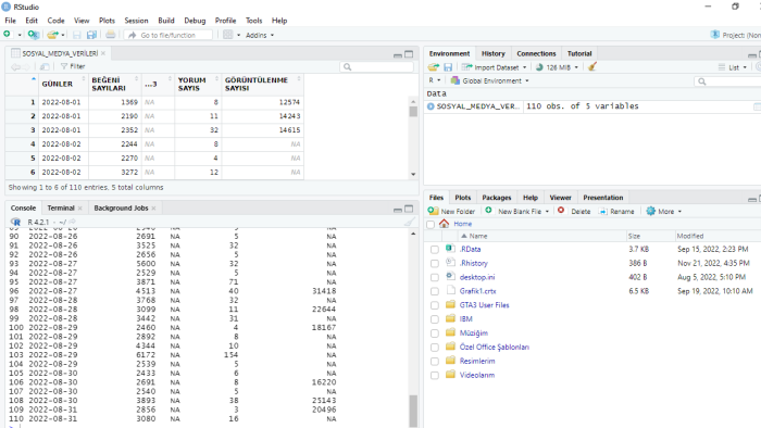 Rstudio  programında veri analizini yaparım