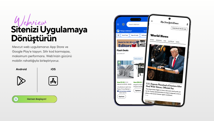 web sitenizi iOS ve Android webview uygulamaya çeviririm