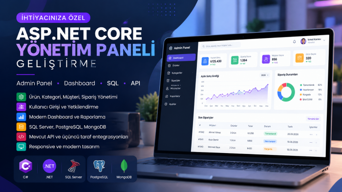 size özel ASP.NET Core yönetim paneli geliştiririm