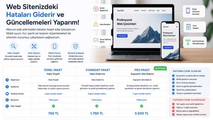 web sitenizdeki hataları giderir ve güncellerim