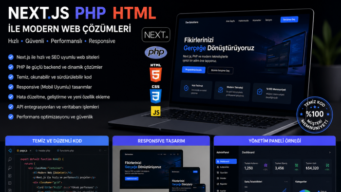 Next.js PHP ve HTML projelerinizi geliştiririm