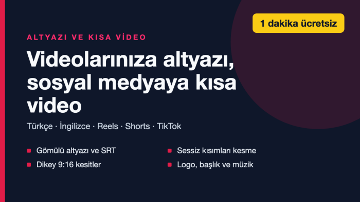 videolarınıza altyazı ekler, Reels ve Shorts için düzenlerim