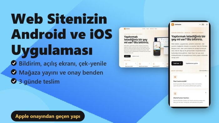 web sitenizin mobil uygulamasını anahtar teslim yaparım