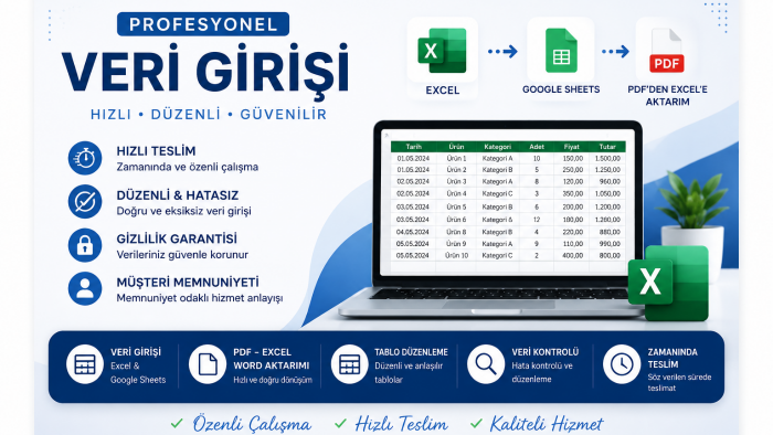  Excel, ve veri girişi hizmeti sunuyorum