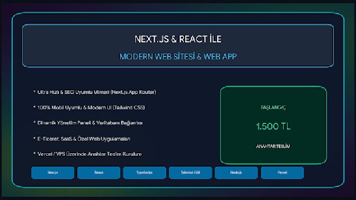 Next.js ve React ile modern ve hızlı web sitesi tasarlarım