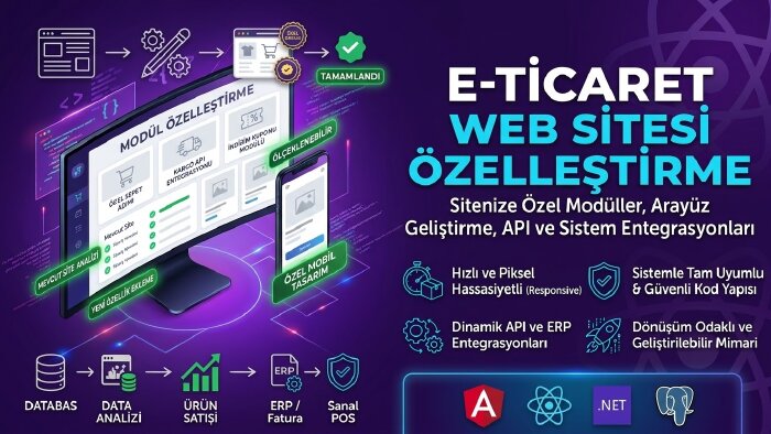 ​e ticaret sitenize özel modül arayüz ve entegrasyon yaparım