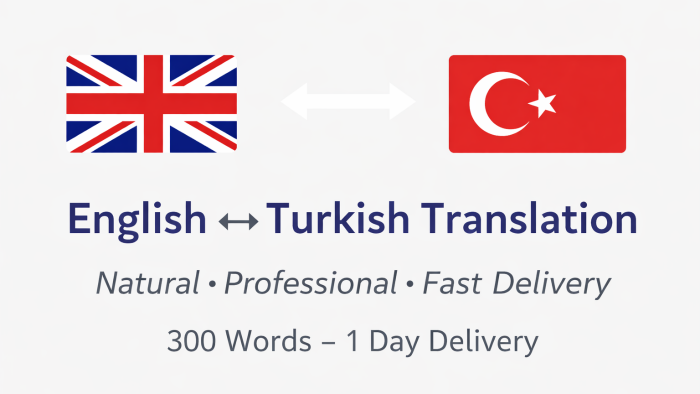 İngilizce Türkçe doğal, akıcı ve profesyonel çeviri yaparım