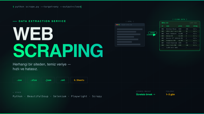 Python ile profesyonel web scraping ve veri çekimi yaparım
