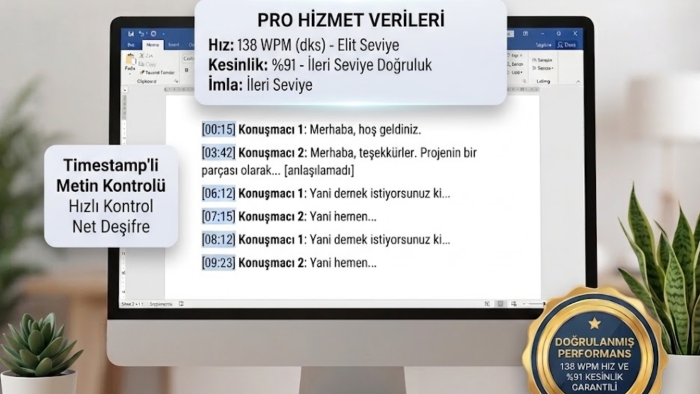 138 WPM hızla ses ve video kayıtlarınızı deşifre edebilirim