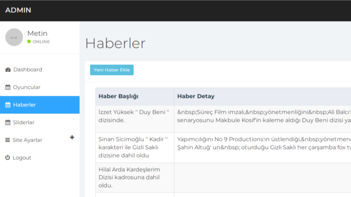 websiteleriniz için bir admin paneli tasarlayabilirim