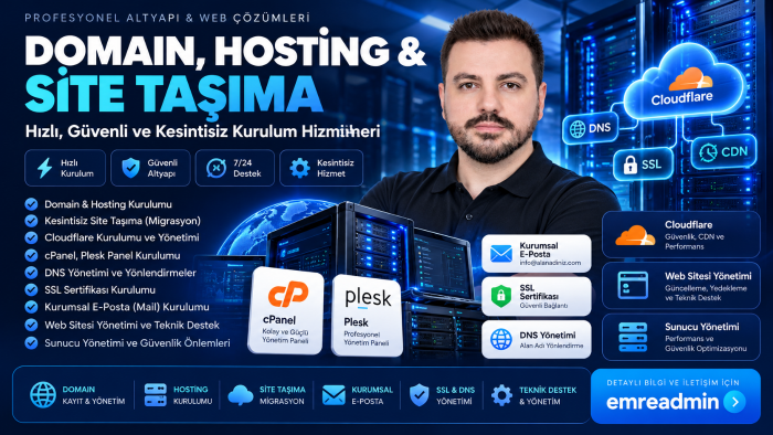 kurumsal kalitede domain taşıma, server yönetimini sağlarım