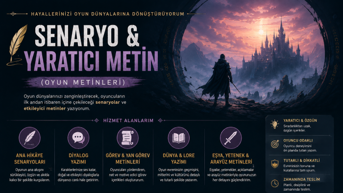 oyunlar için senaryo ve karakter metinleri yazıyorum
