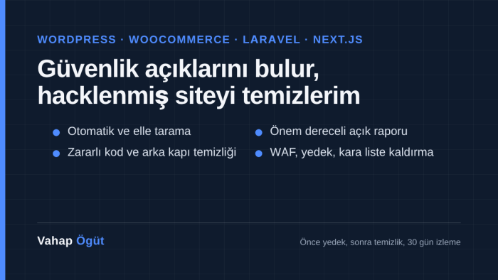 sitenizin güvenlik açıklarını bulur, hacklenmişse temizlerim