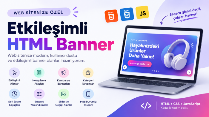 HTML CSS JavaScript ile etkileşimli banner tasarlarım