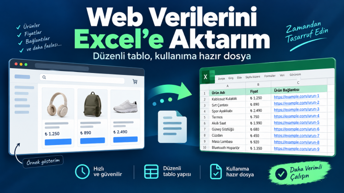 açık web kaynaklarındaki verileri Excel dosyasına aktarırım