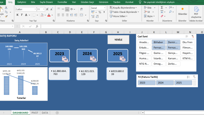 excel de pivot, dashboard ile hızlı ve net çözüm üretirim
