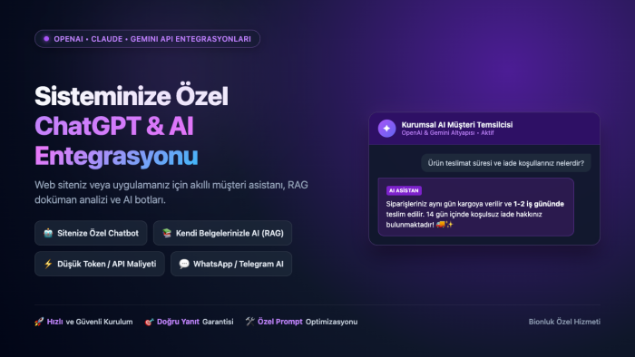 ChatGPT ve yapay zeka modellerini sisteminize entegre ederim
