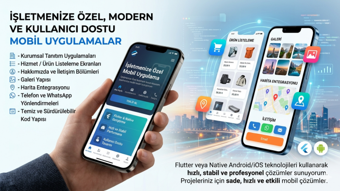 işletmeler için modern native mobil uygulama geliştiriyorum