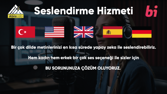 yapay zeka ile birçok dilde seslendirme yapabilirim