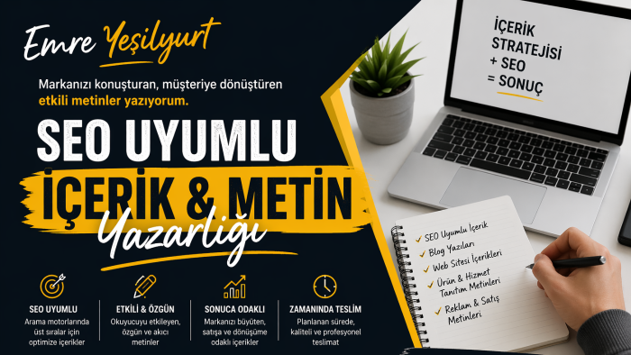 SEO uyumlu ve istediğiniz içerik çeşidine metin yazabilirim