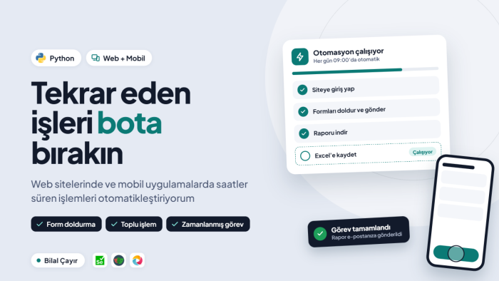web ve mobil işlerinizi otomatikleştirebilirim